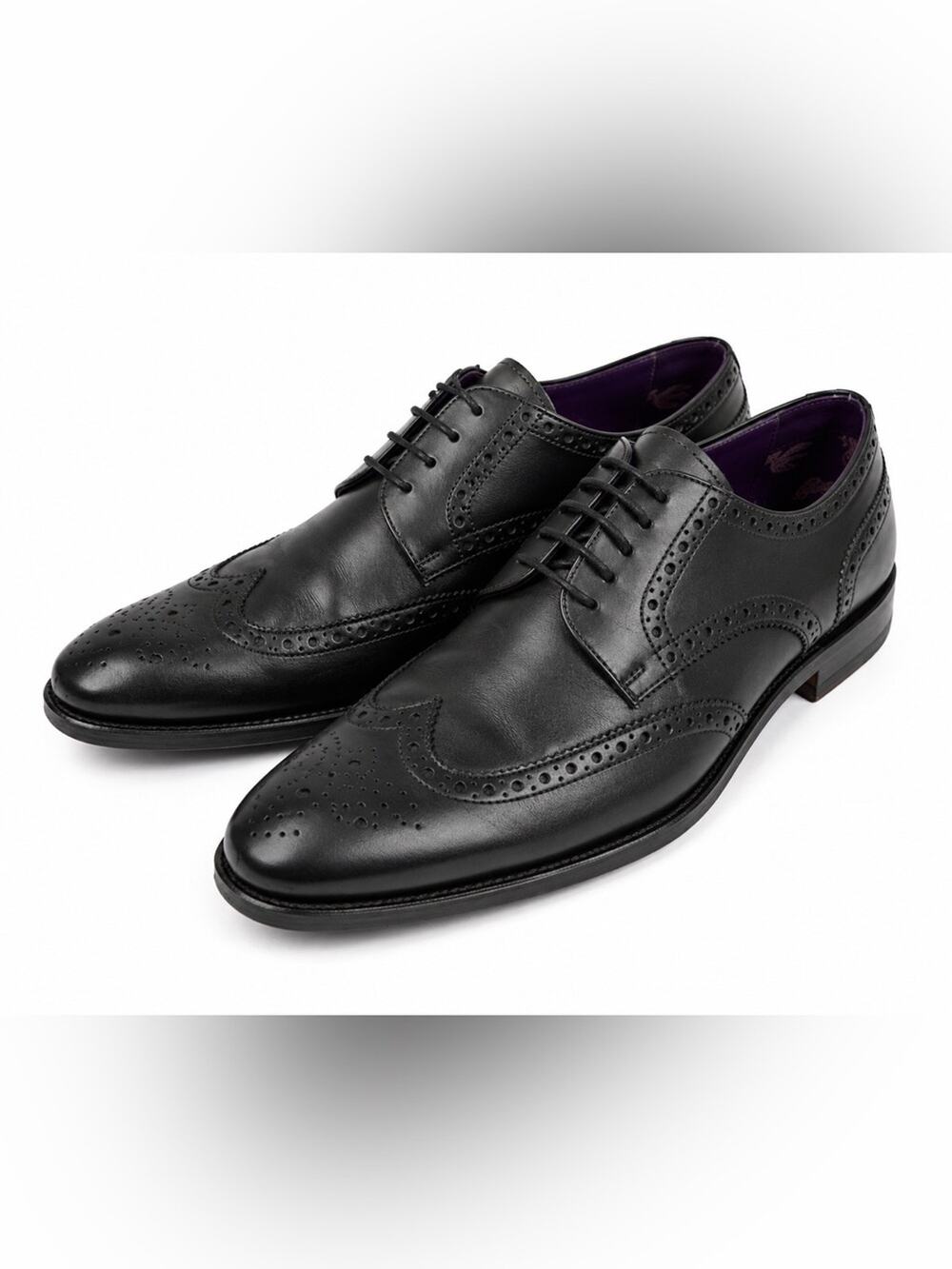 Ted Baker London Mens Black Leather Wingtip Oxford Dress Shoes Brogue US 9 EU 42